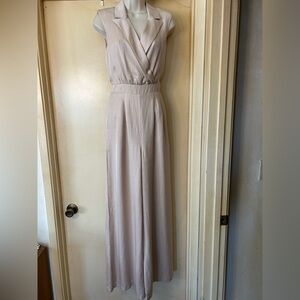 Express Linen Blend Light Beige Wide Leg Jumpsuit size XS